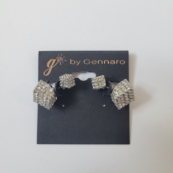 G By Gennaro Geometric Rhinestone Cube Barbell Earrings NWT - Picture 1 of 6